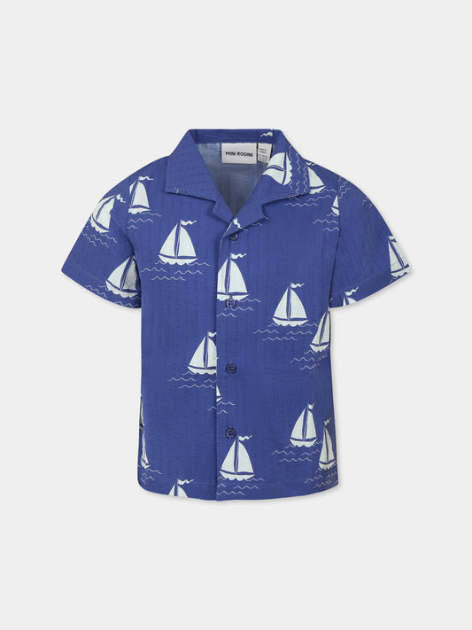 Camicia blu per bambini con barche a vela all over,Mini Rodini,2522015160