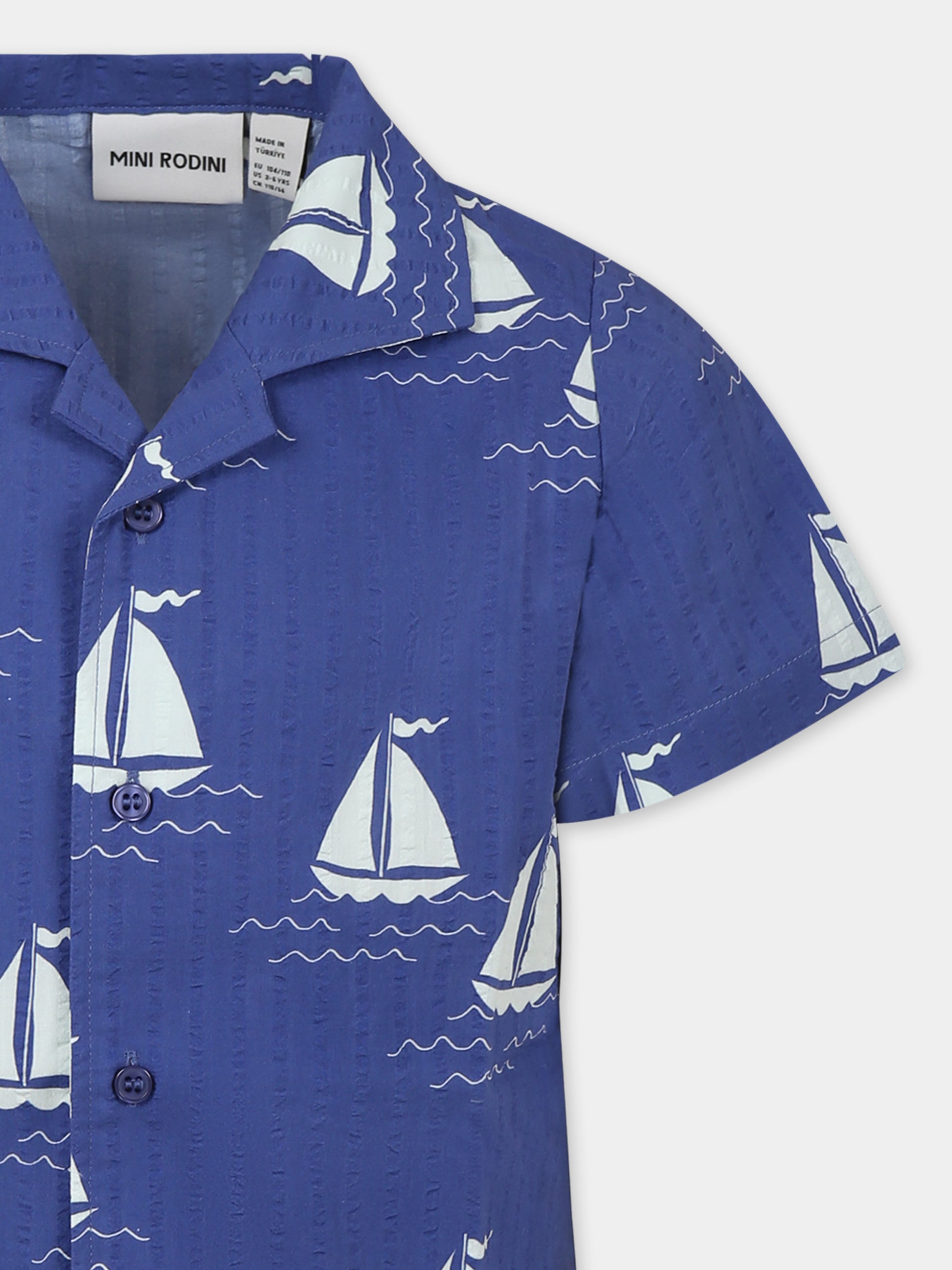 Camicia blu per bambini con barche a vela all over,Mini Rodini,2522015160