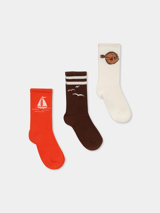 Set calzini multicolor per bambini con animali e barca a vela,Mini Rodini,2526010500