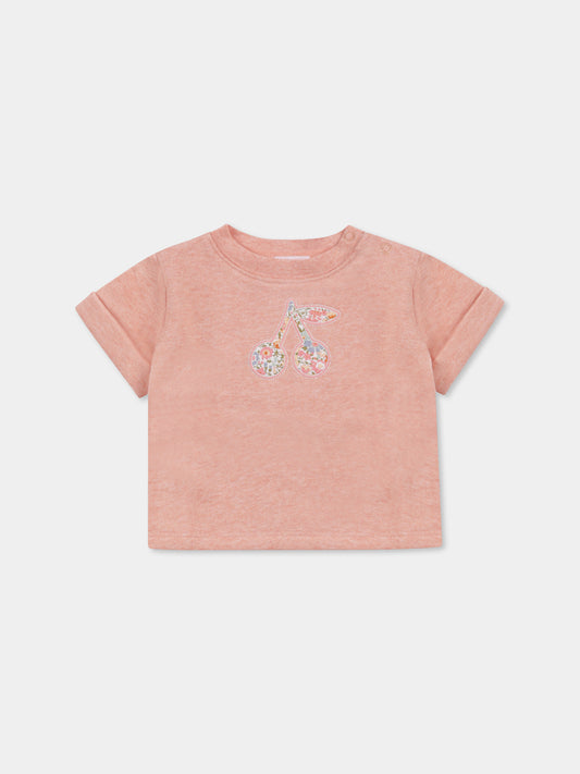 T-shirt rosa per neonata con ciliegie,Bonpoint,S05XSWK00001 137