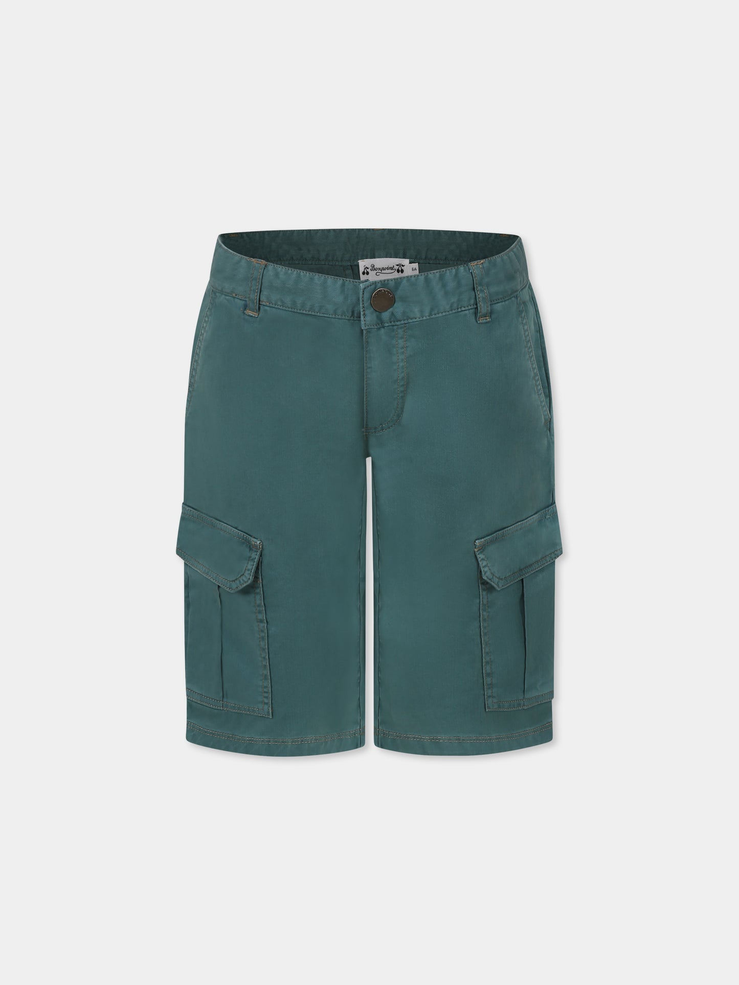Shorts verdi per bambino con logo,Bonpoint,S05BBEW00008 048C