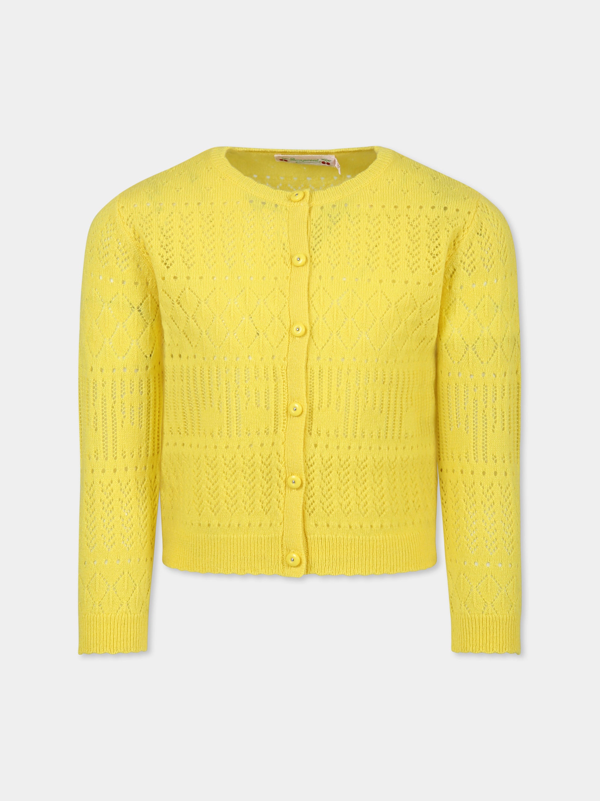 Cardigan giallo per bambina con ciliegie,Bonpoint,S05GCAK00015 034B