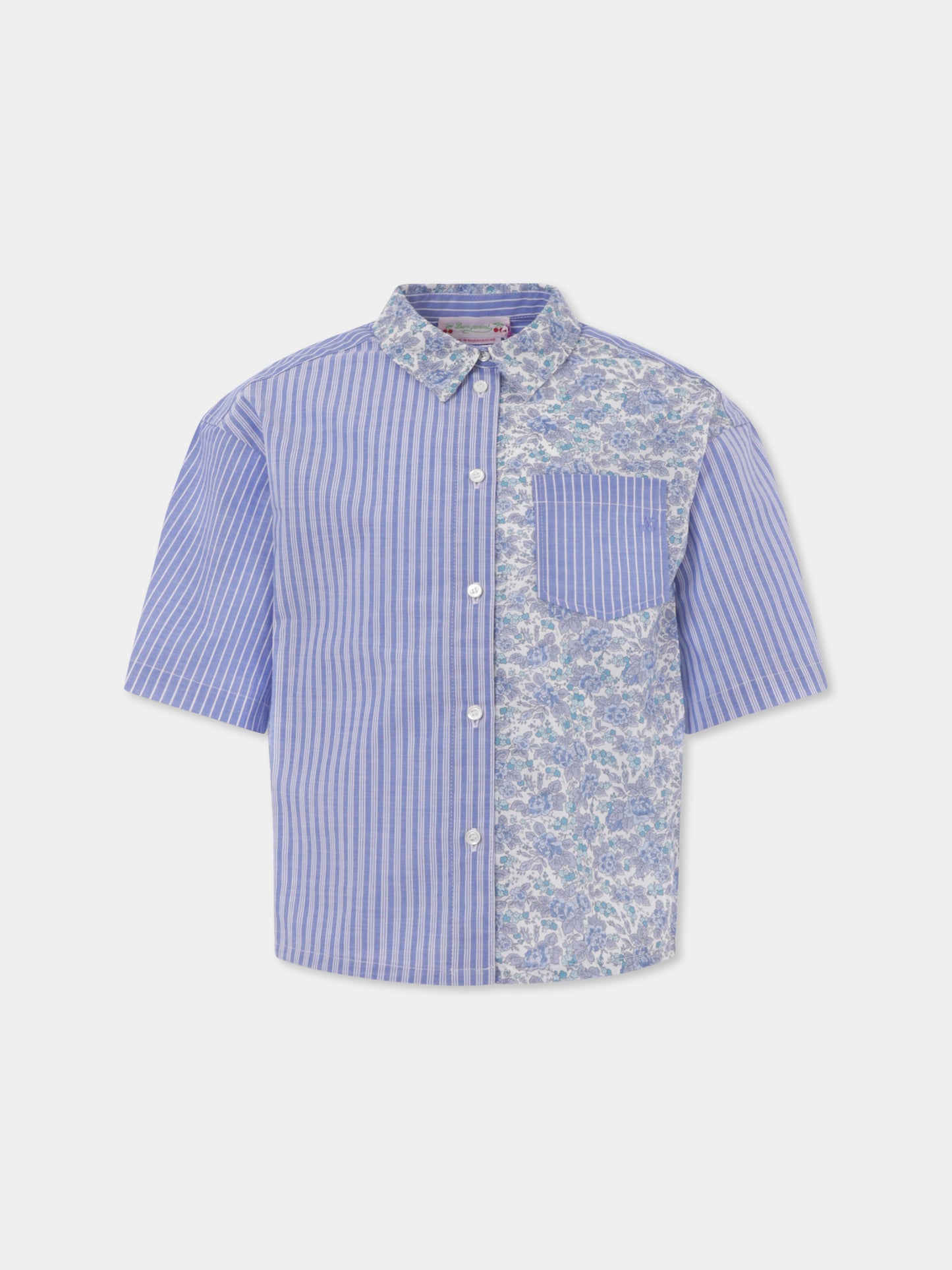 Light blue shirt for girl with floral print