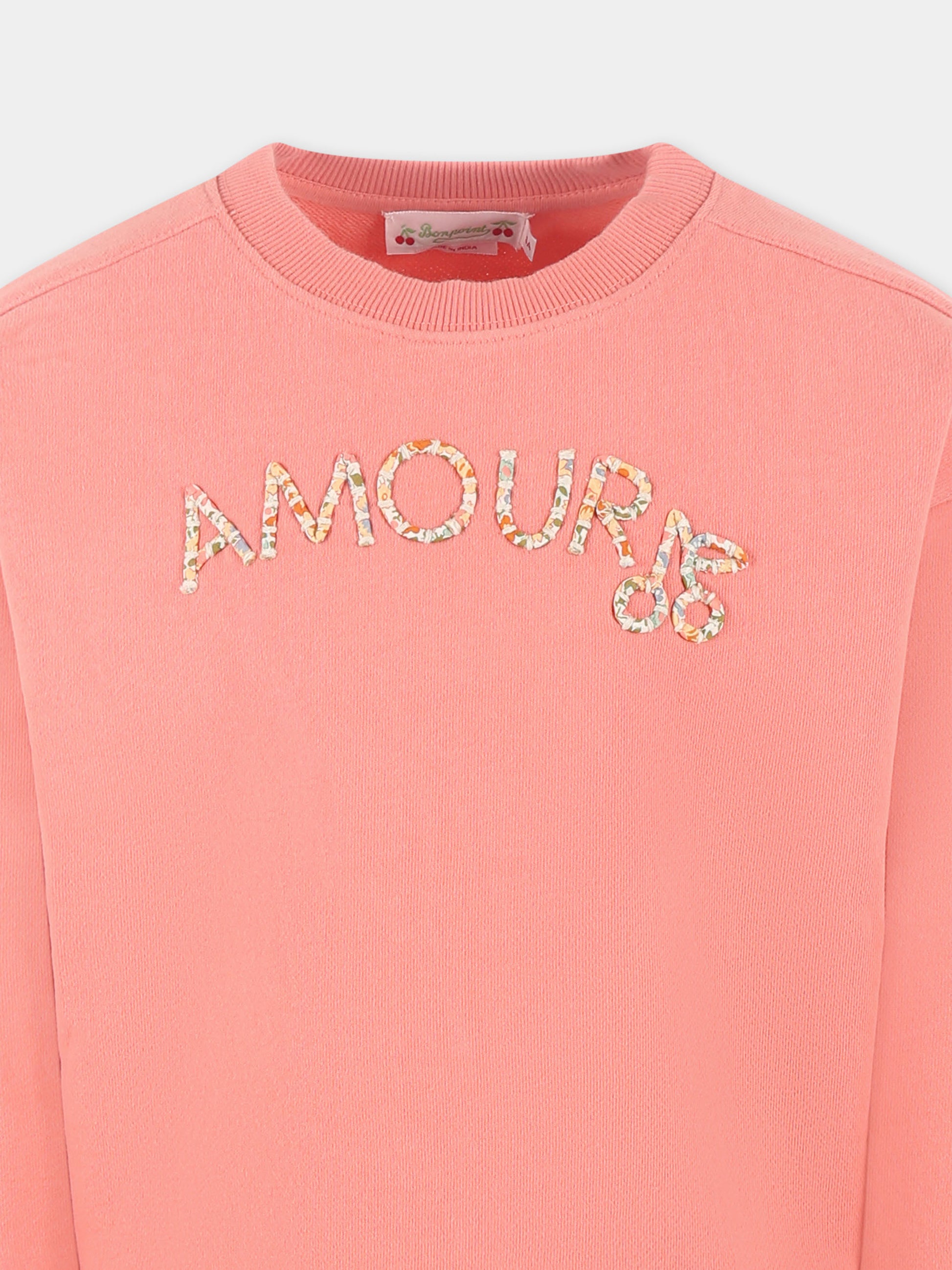 Felpa rosa per bambina con scritta e ciliegie,Bonpoint,S05GSWK00005 128D