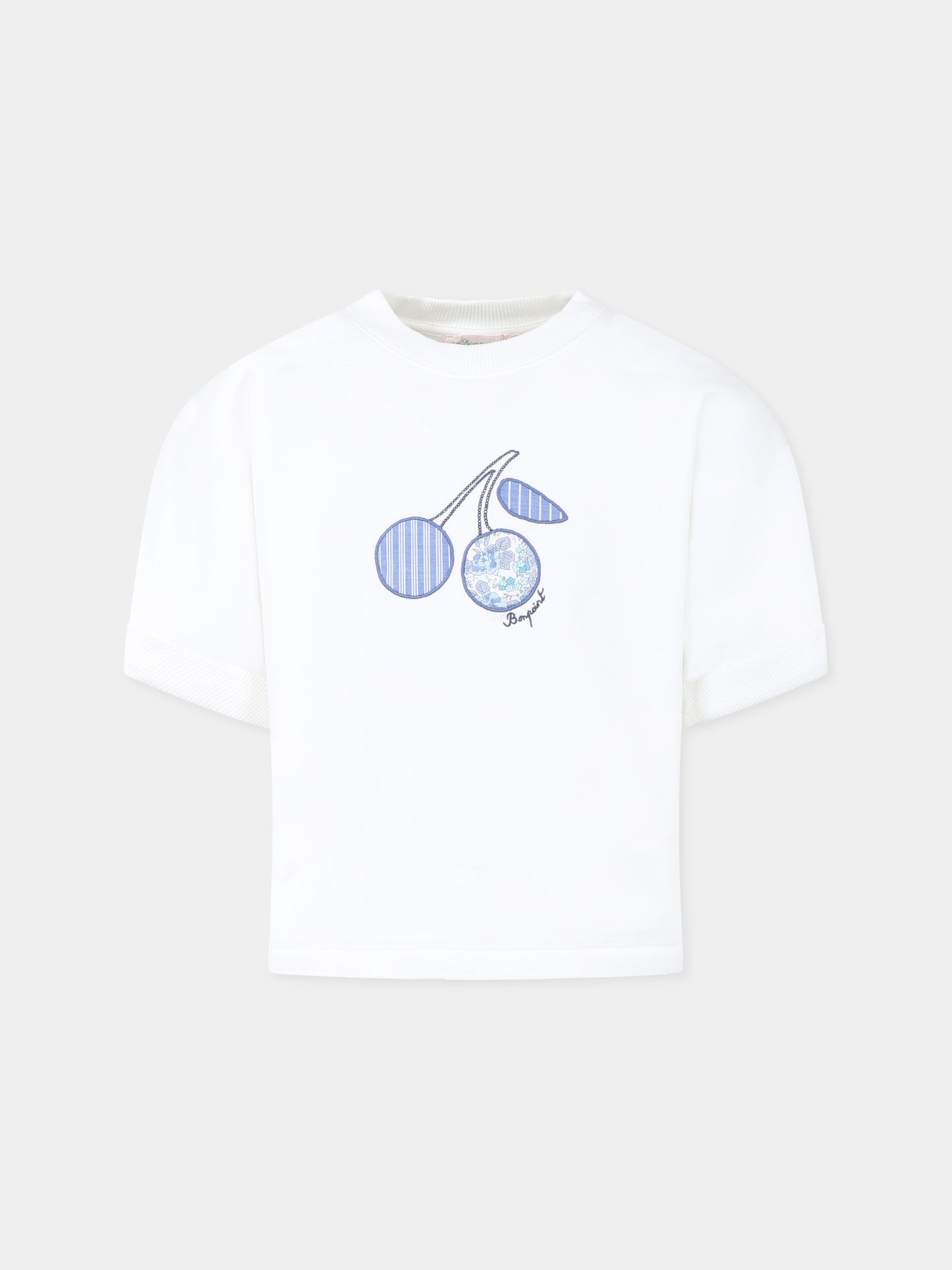 Felpa bianca per bambina con ciliegie,Bonpoint,S05GSWK00010 102