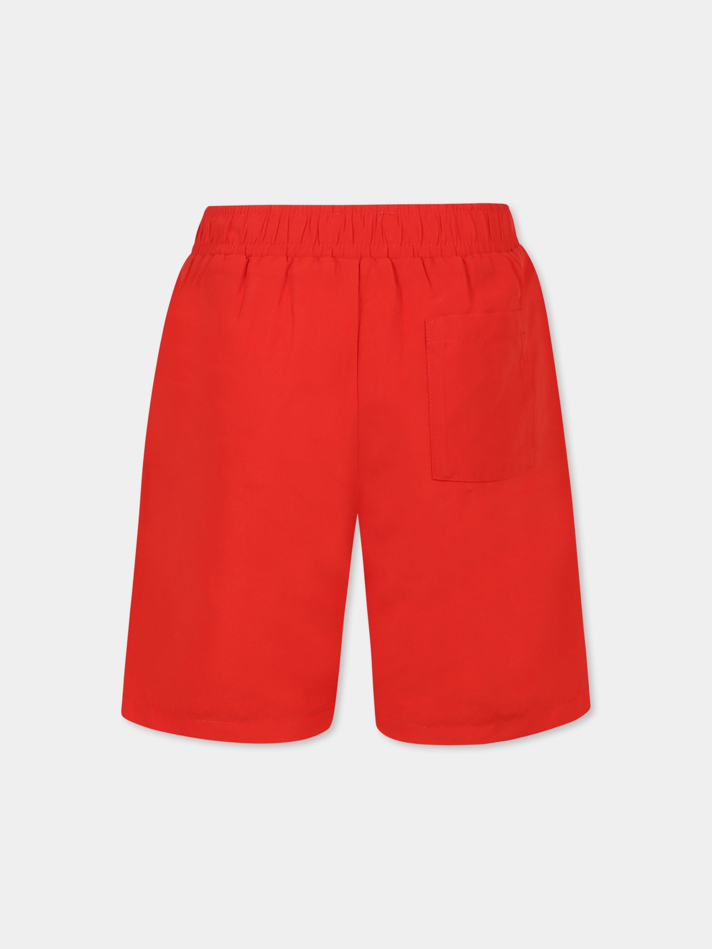 Red swim shorts for boy with Lucky Tiger