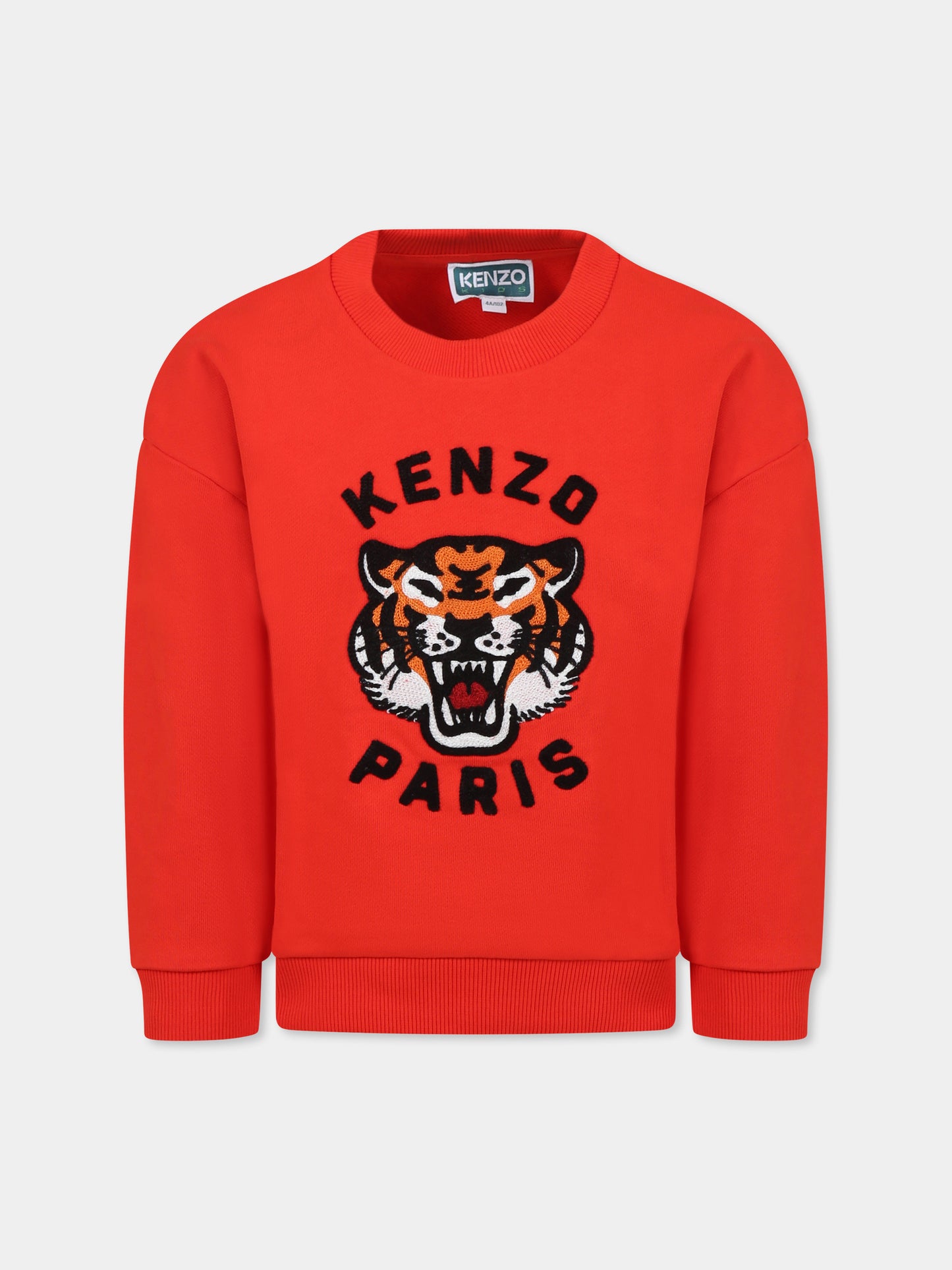 Felpa rossa per bambini con Lucky Tiger e logo,Kenzo Kids,K61126 997