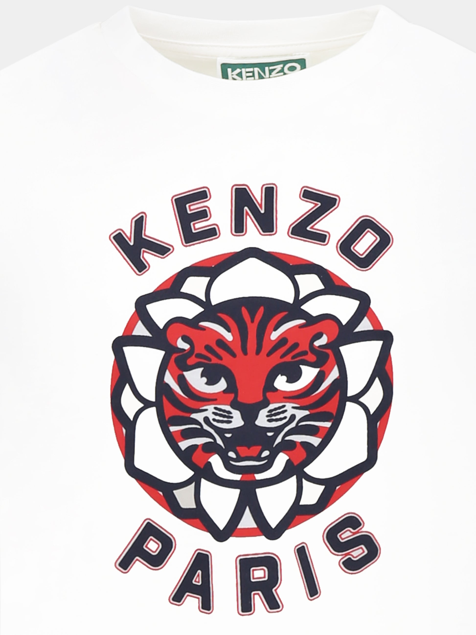 T-shirt bianca per bambino con logo e tigre,Kenzo Kids,K61164 117