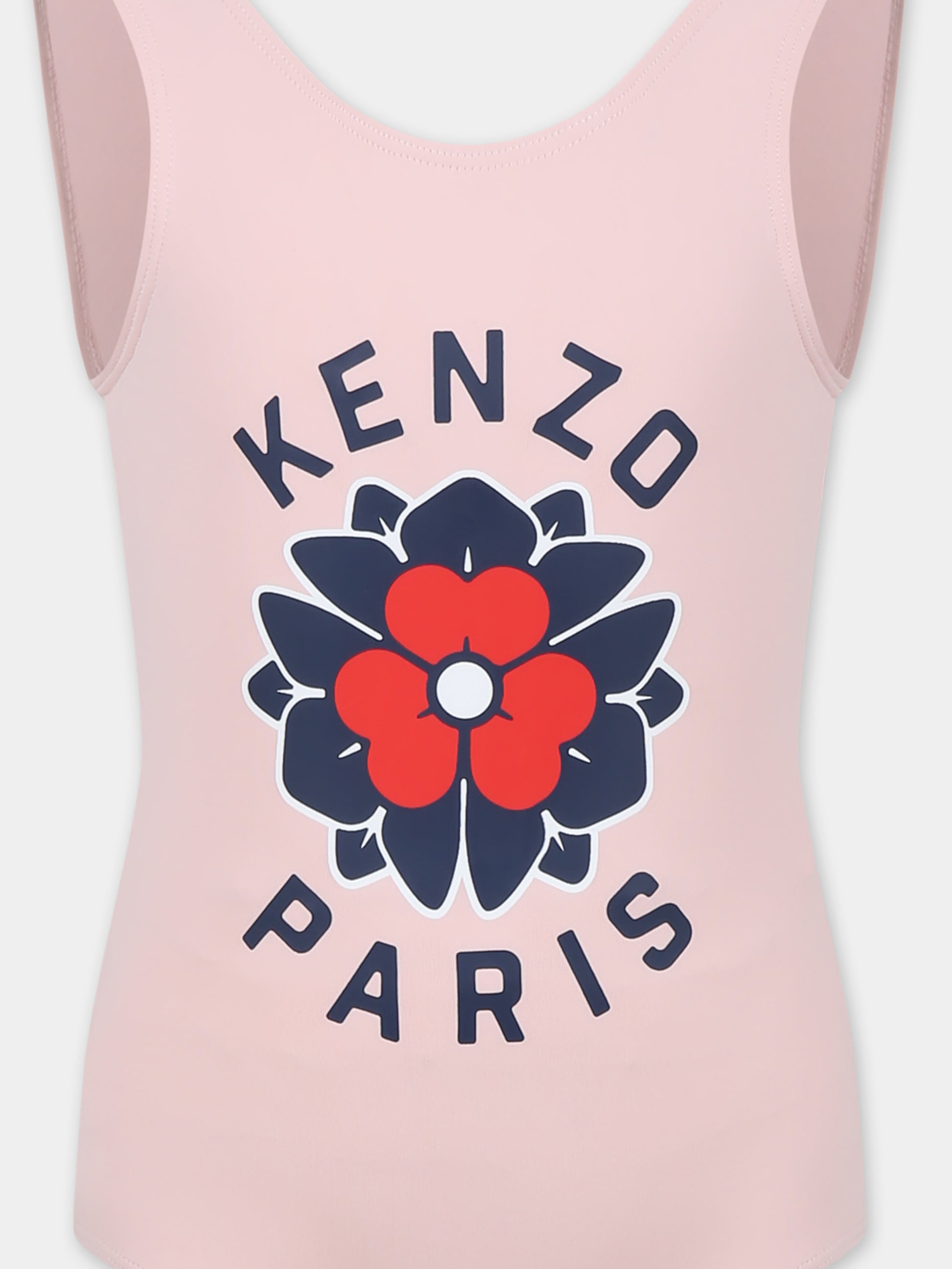Costume intero rosa per bambina con logo e motivo floreale,Kenzo Kids,K60981 45Z