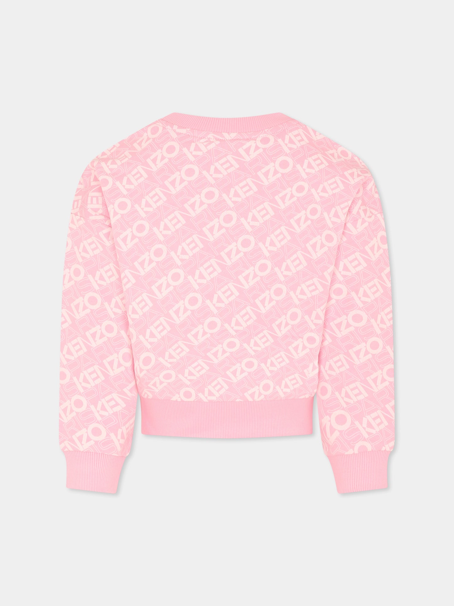 Felpa rosa per bambina con logo all over,Kenzo Kids,K60911 465