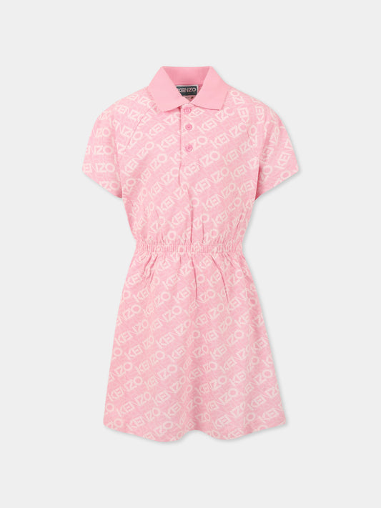 Vestito rosa per bambina con logo all over,Kenzo Kids,K61032 465