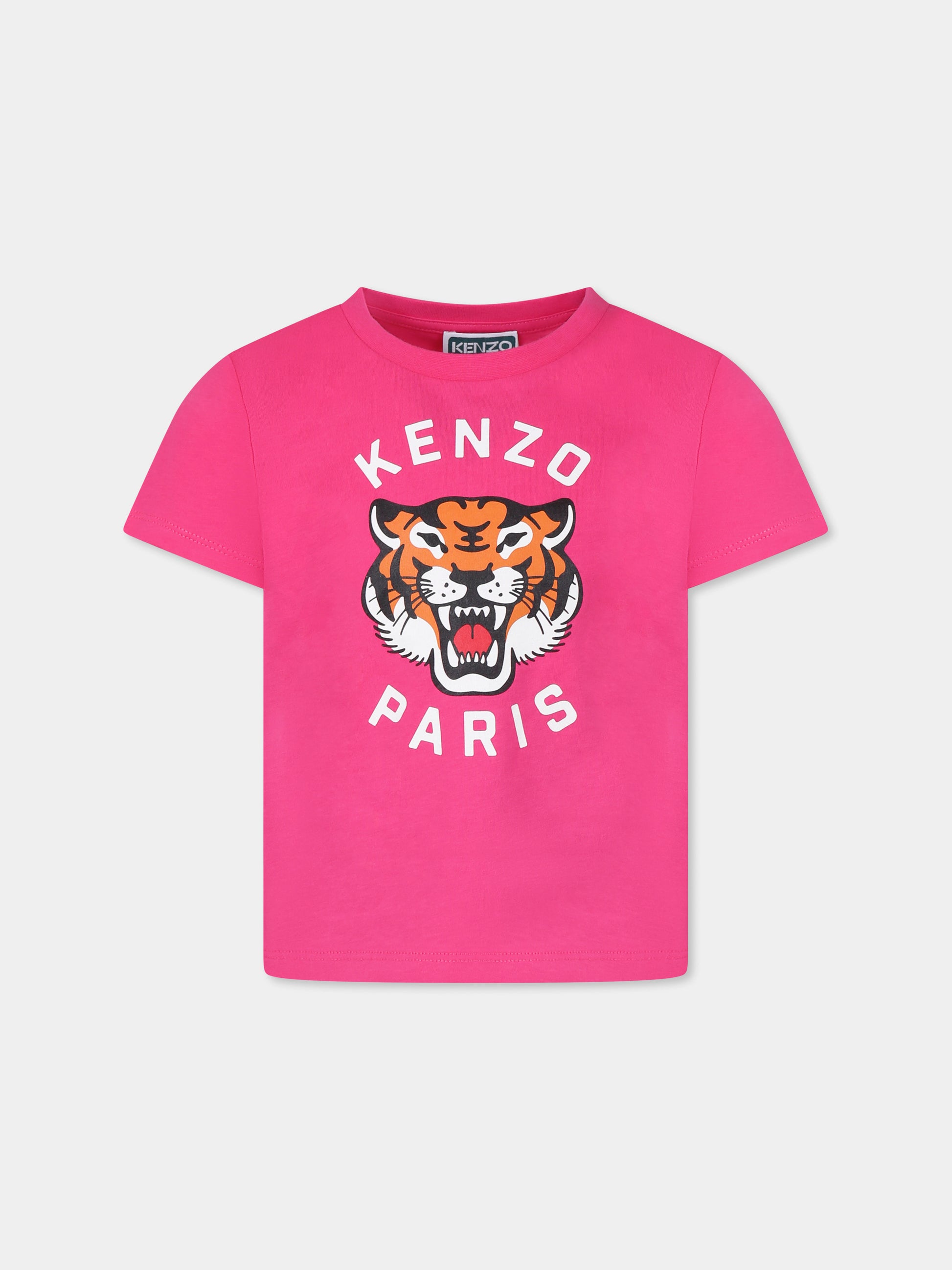 T-shirt fucsia per bambina con Lucky Tiger,Kenzo Kids,K61054 483