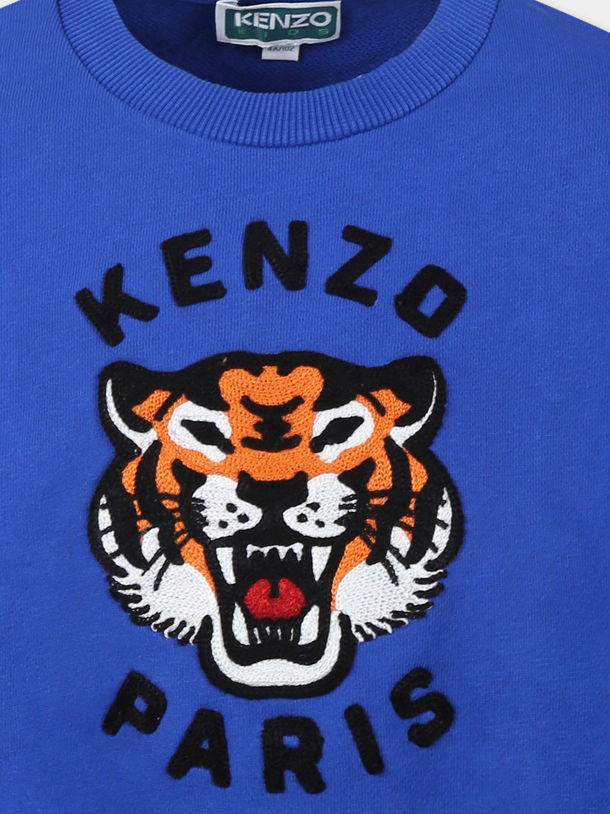 Felpa blu per bambina con Lucky Tiger,Kenzo Kids,K60979 829