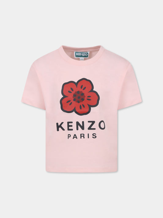 T-shirt rosa per bambina con Boke Flower,Kenzo Kids,K61058 45Z