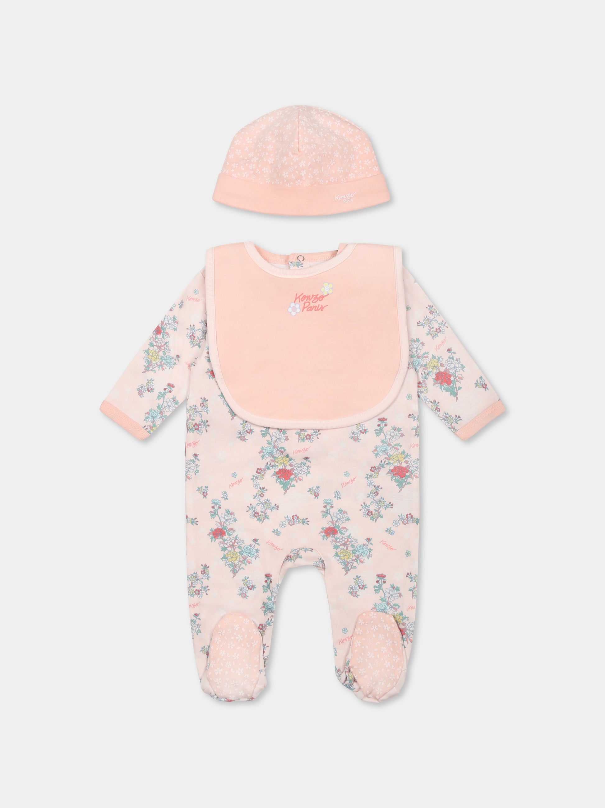 Set tutina rosa per neonata con stampa floreale,Kenzo Kids,K60846 47R