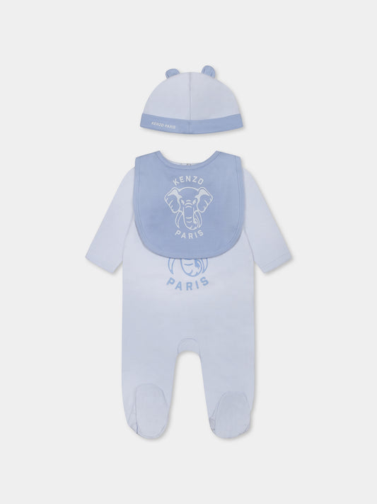 Set tutina celeste per neonato con elefante e logo,Kenzo Kids,K60866 771