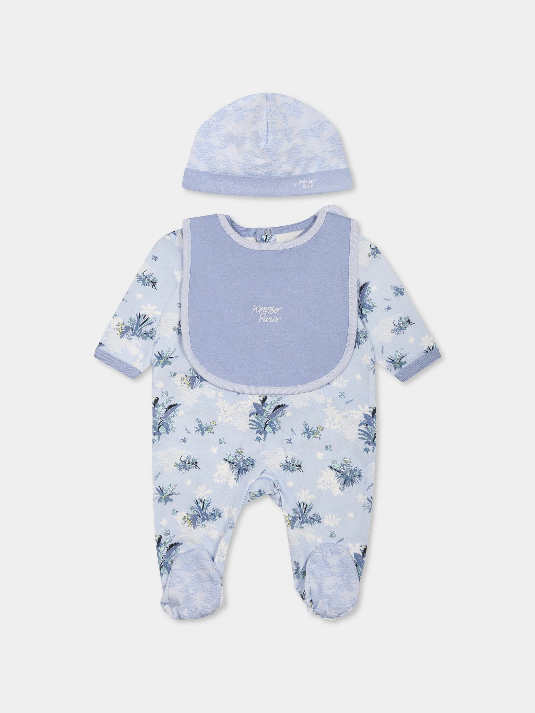 Set tutina celeste per neonato con stampa giungla,Kenzo Kids,K60863 771