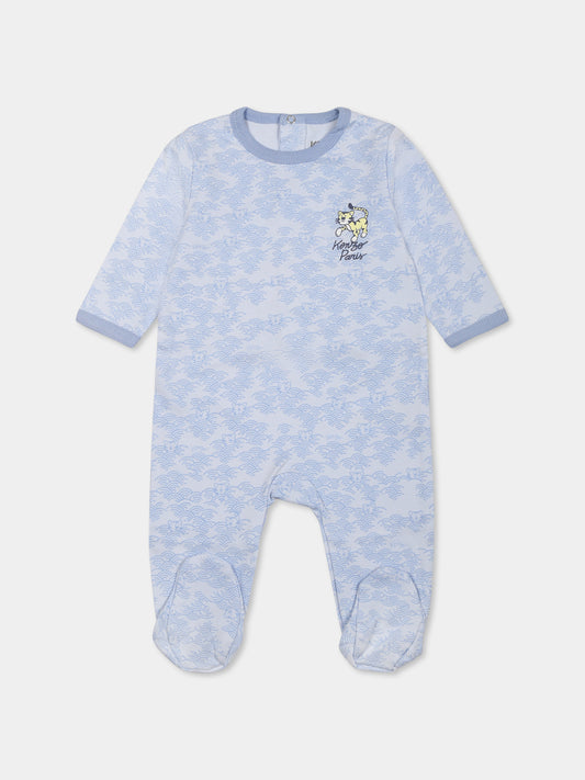 Tutina celeste per neonato con tigre all over,Kenzo Kids,K60862 771