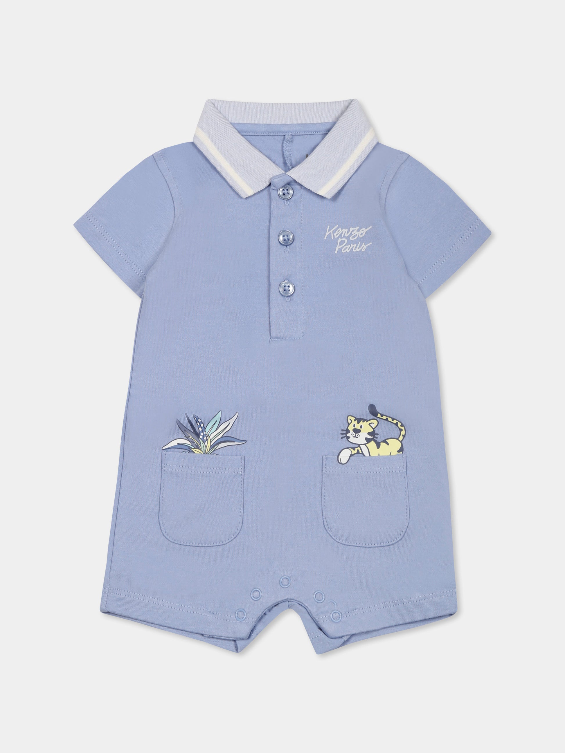 Pagliaccetto celeste per neonato con tigre,Kenzo Kids,K60852 77A