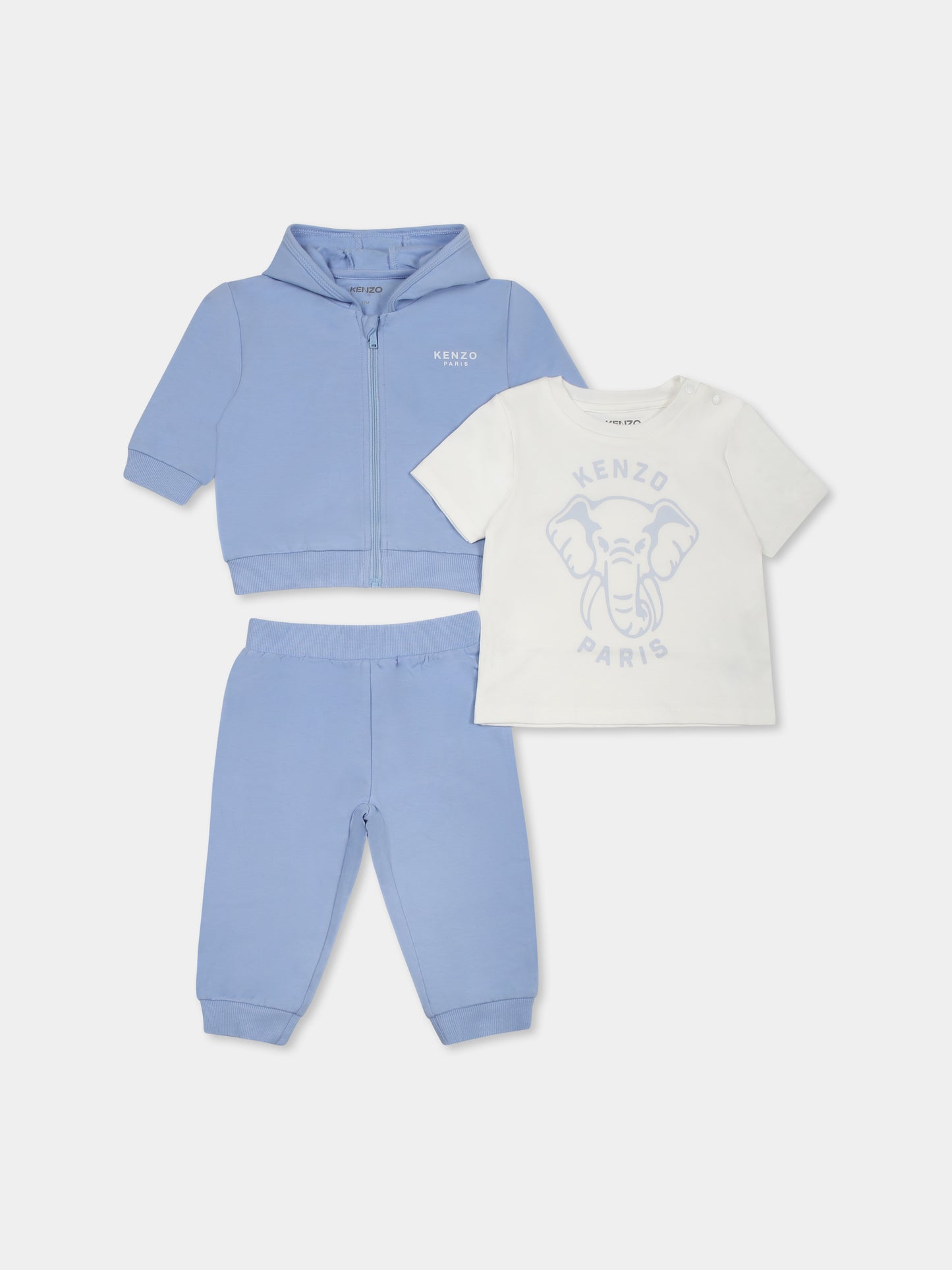 Completo celeste per neonato con elefante e logo,Kenzo Kids,K60868 77A