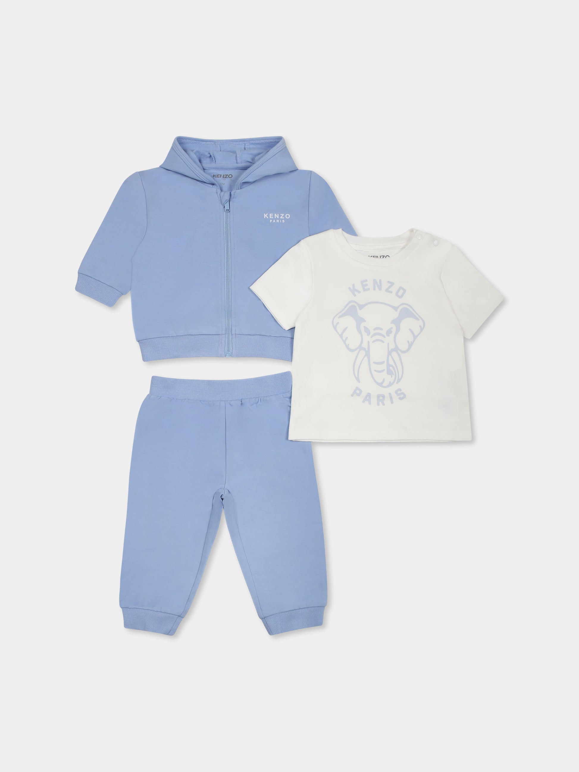 Completo celeste per neonato con elefante e logo,Kenzo Kids,K60868 77A