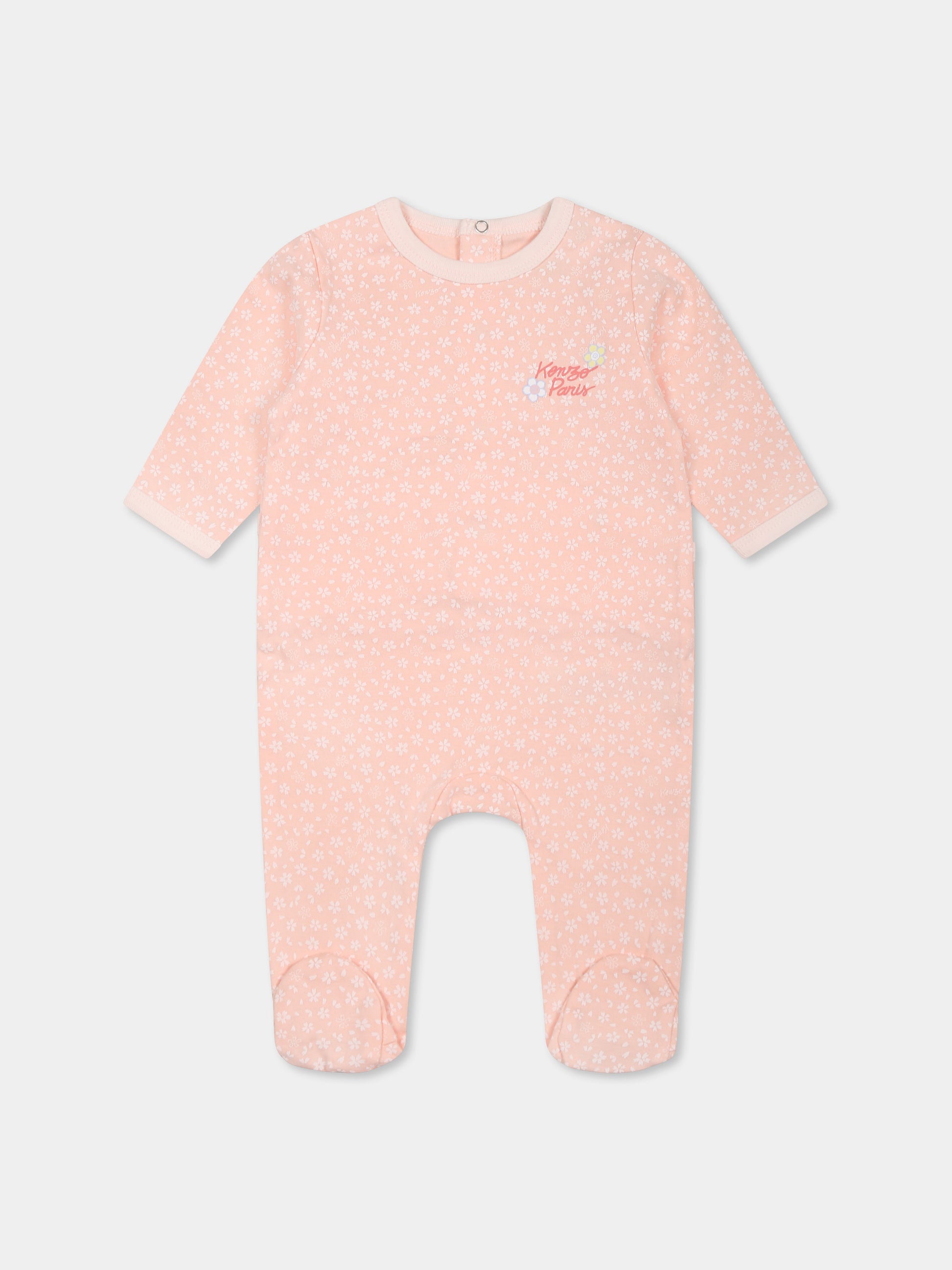 Tutina rosa per neonata con stampa floreale,Kenzo Kids,K60871 46T