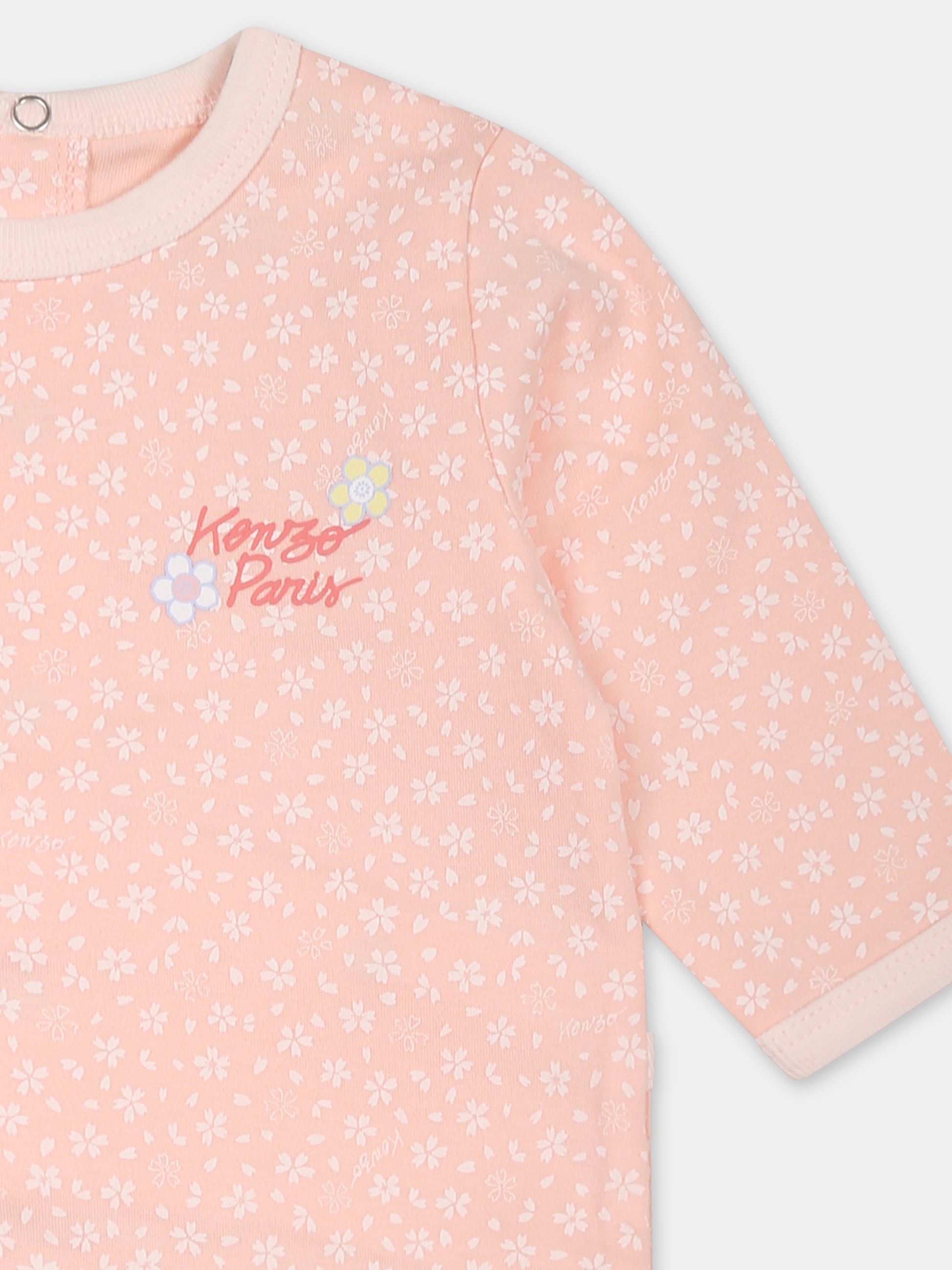 Tutina rosa per neonata con stampa floreale,Kenzo Kids,K60871 46T