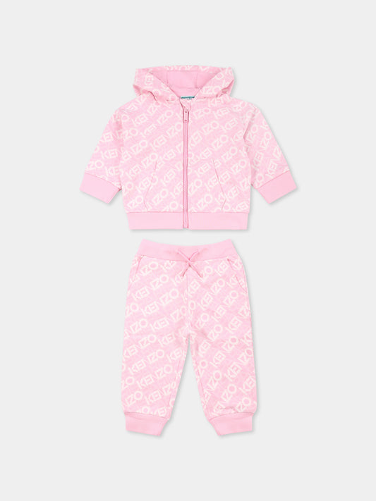 Completo rosa per neonata con logo all over,Kenzo Kids,K60937 465