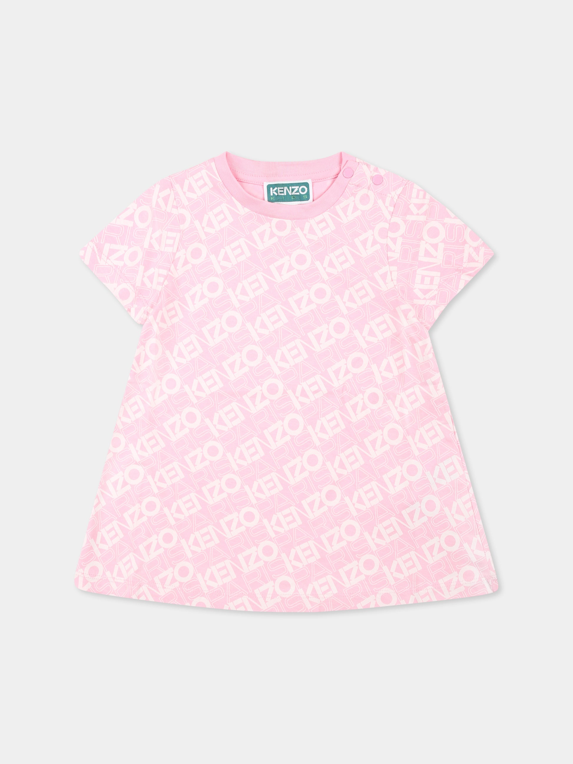 Vestito rosa per neonata con logo all over,Kenzo Kids,K60948 465