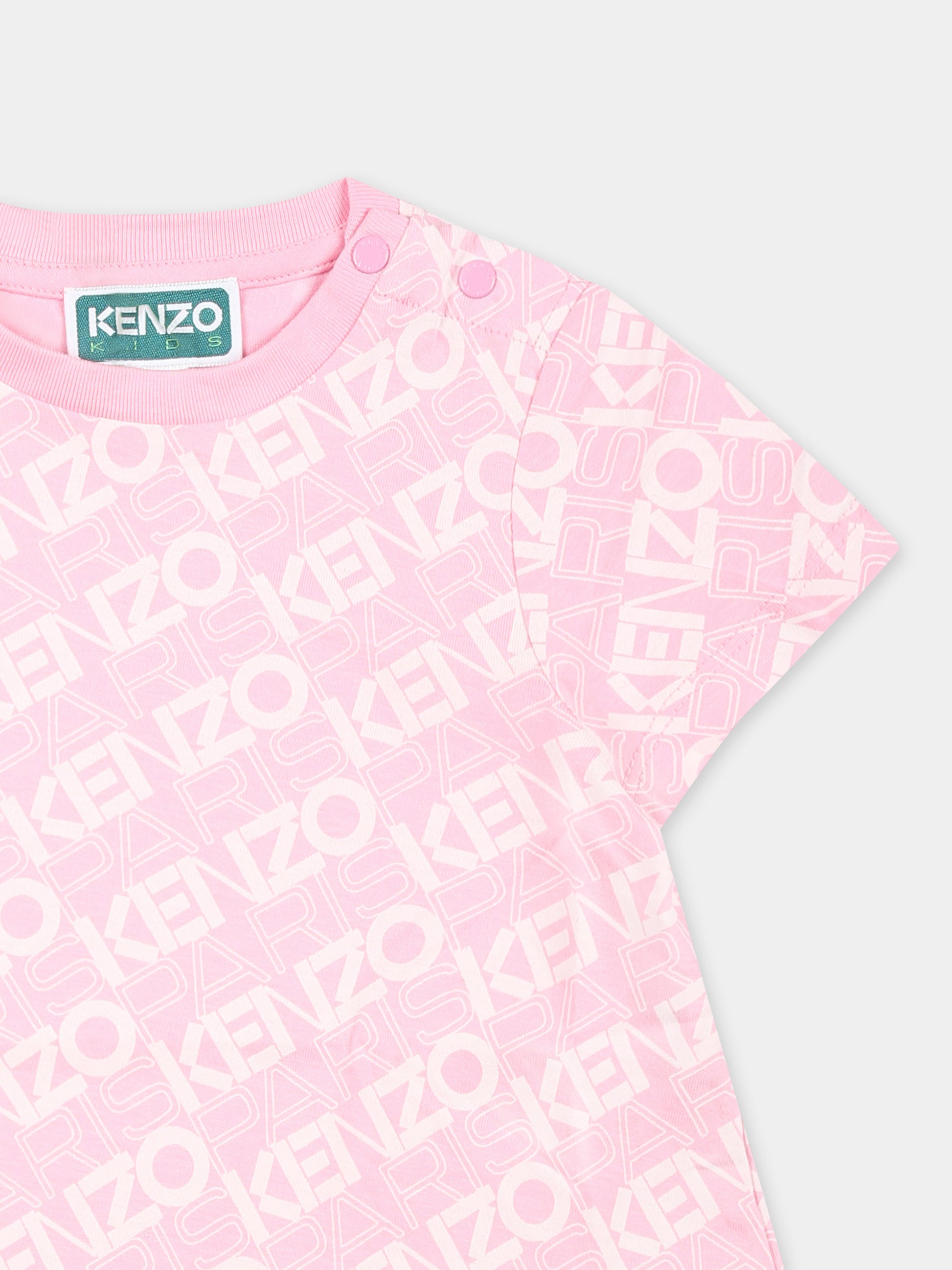 Vestito rosa per neonata con logo all over,Kenzo Kids,K60948 465