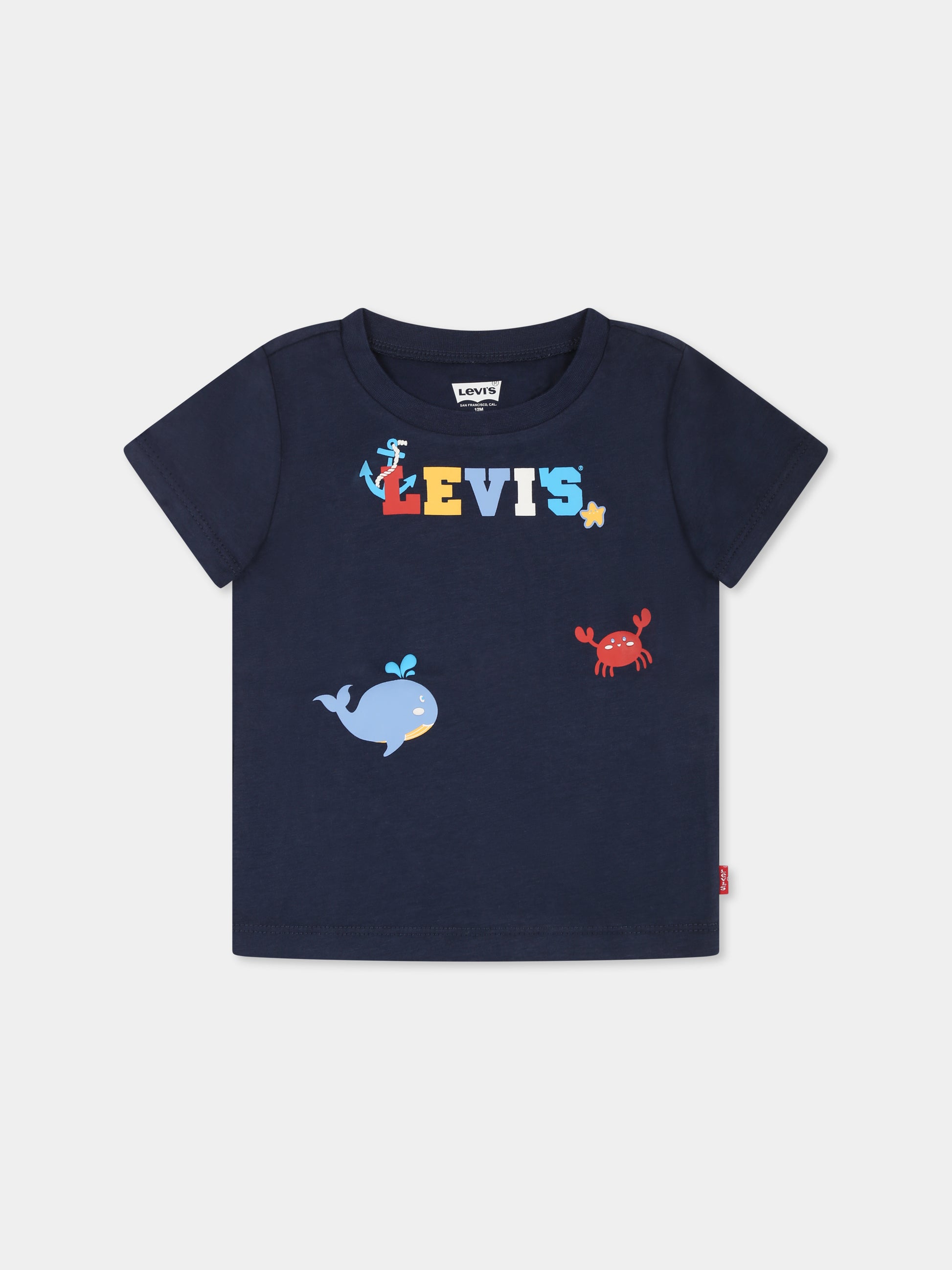 T-shirt blu per neonato con logo e balena,Levi's Kids,M319 C8D