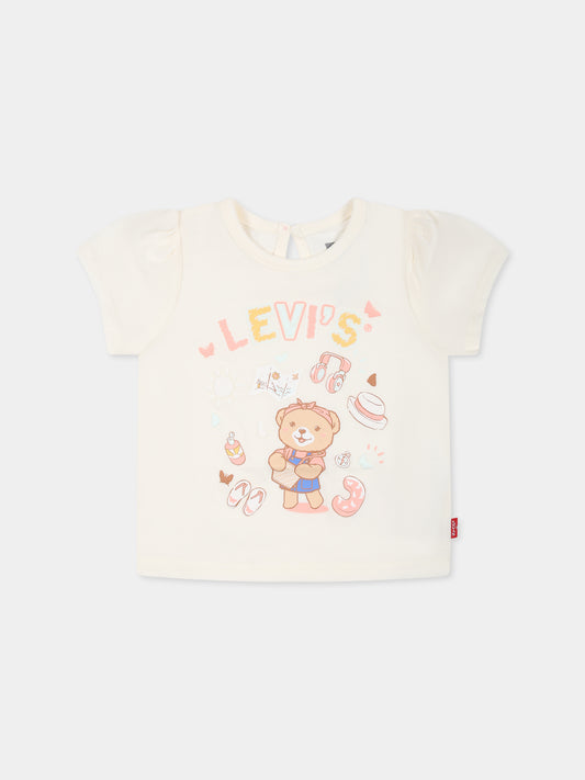T-shirt avorio per neonata con orsetto,Levi's Kids,M401 W86