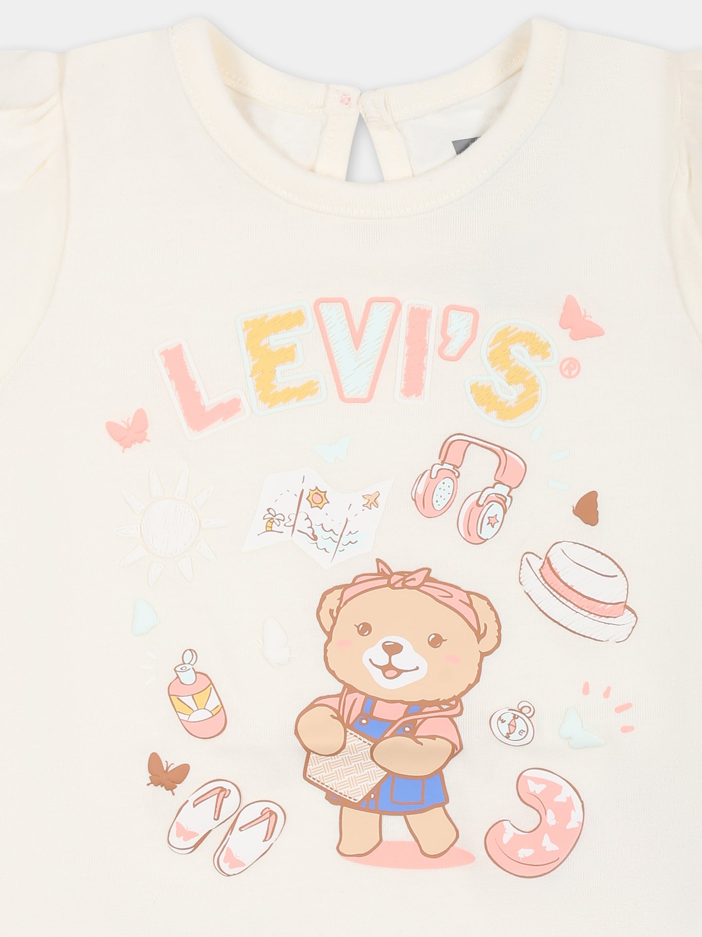T-shirt avorio per neonata con orsetto,Levi's Kids,M401 W86