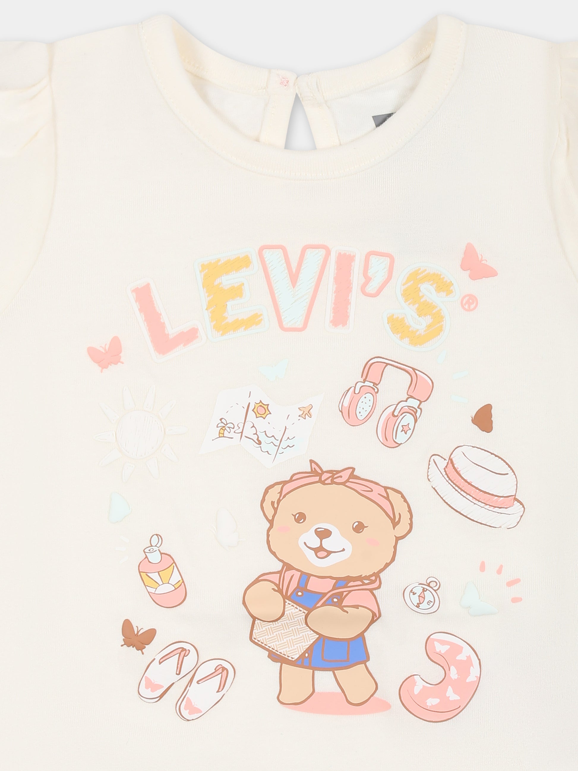 T-shirt avorio per neonata con orsetto,Levi's Kids,M401 W86
