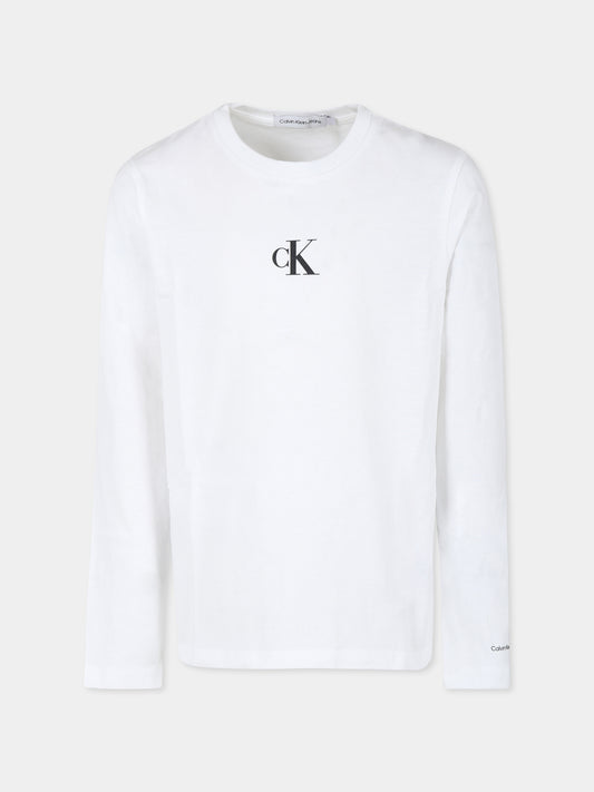 T-shirt bianca per bambina con logo,Calvin Klein Kids,23FCKIG0IG02135 YAF