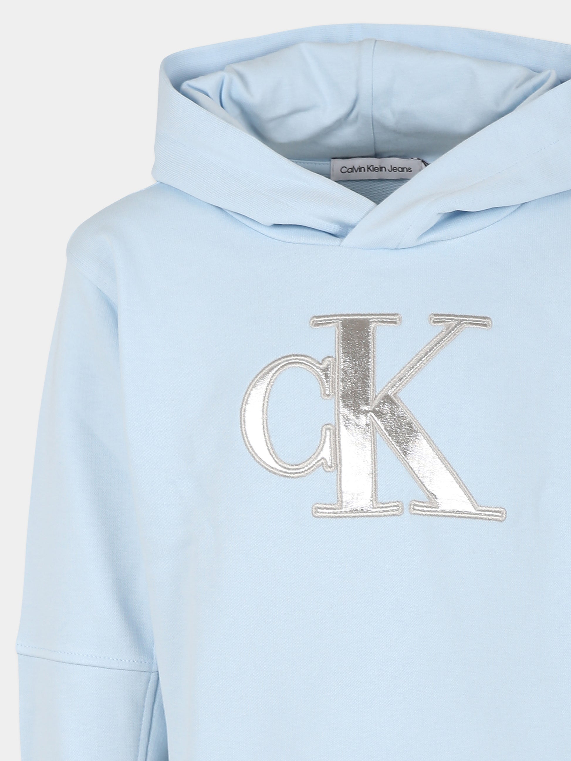 Felpa celeste per bambina con logo,Calvin Klein Kids,23FCKIG0IG02298 CYR