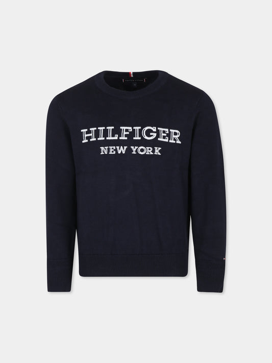 Maglione blu per bambino con logo,Tommy Hilfiger Junior,23FTHKB0KB08723 DW5