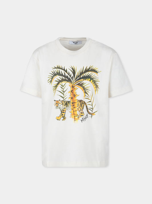 T-shirt avorio per bambino con stampa tigre,Msgm Kids,S4MSJBTH293 013