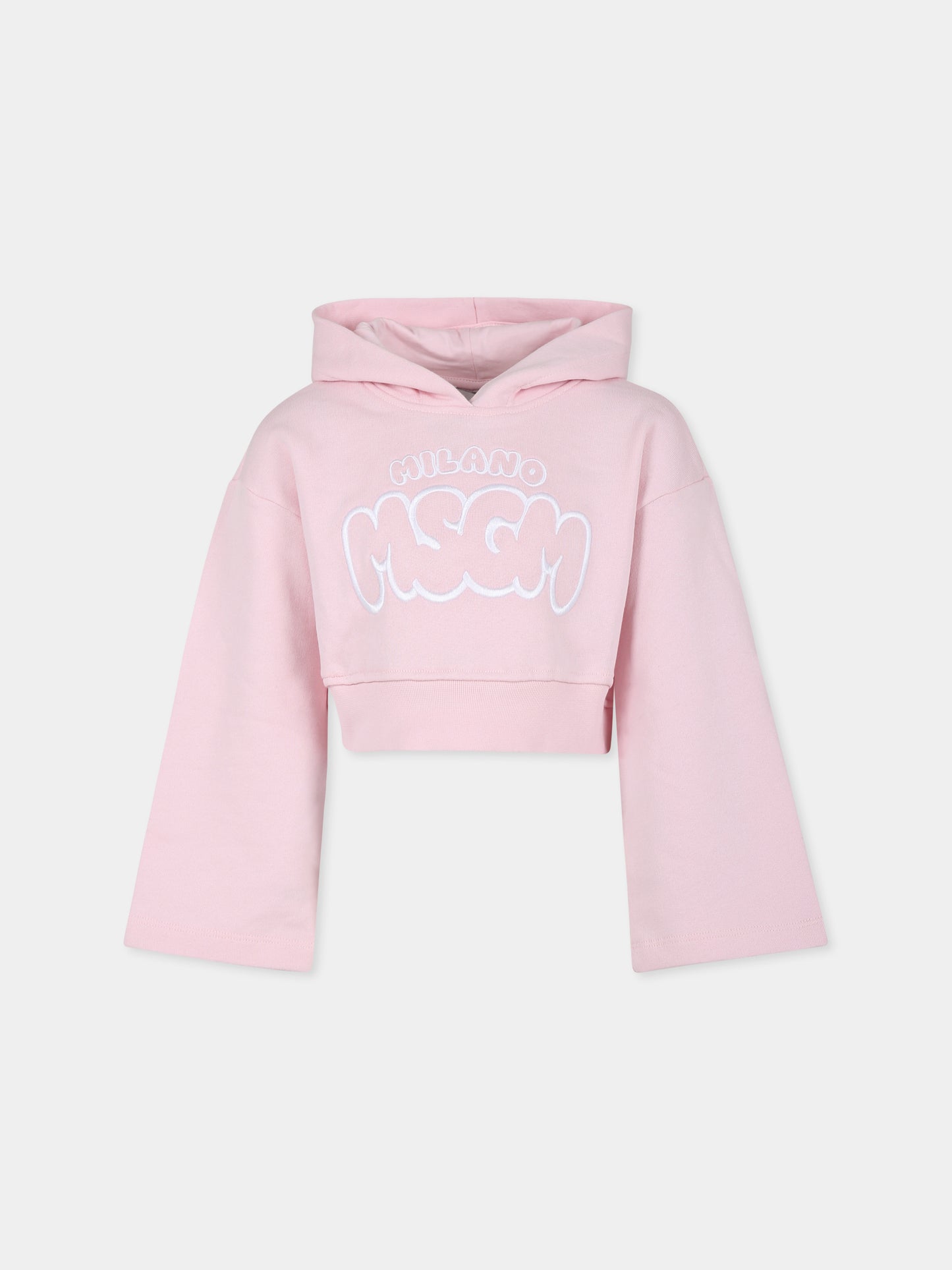 Felpa crop rosa per bambina con logo,Msgm Kids,S4MSJGHS086 709