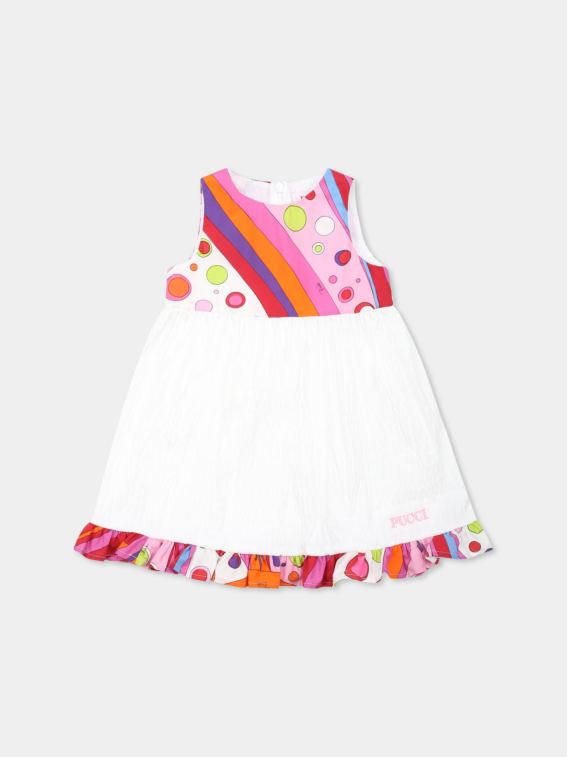 Vestito bianco per neonata con logo e stampa marmo,Emilio Pucci Junior,PW1142 P0492 100