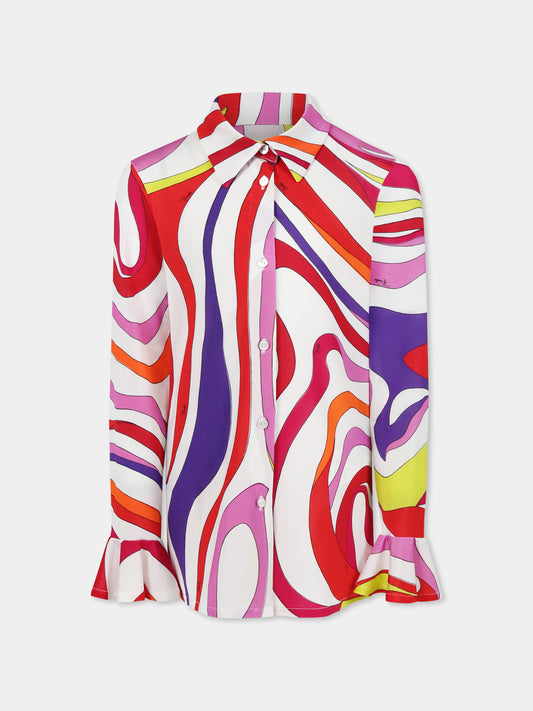Camicia multicolor per bambina con stampa marmo,Emilio Pucci Junior,PW5B30 J0476 101AR
