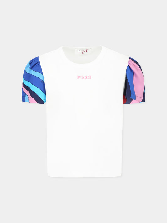 T-shirt bianca per bambian con logo,Emilio Pucci Junior,PW8A81 J0177 101