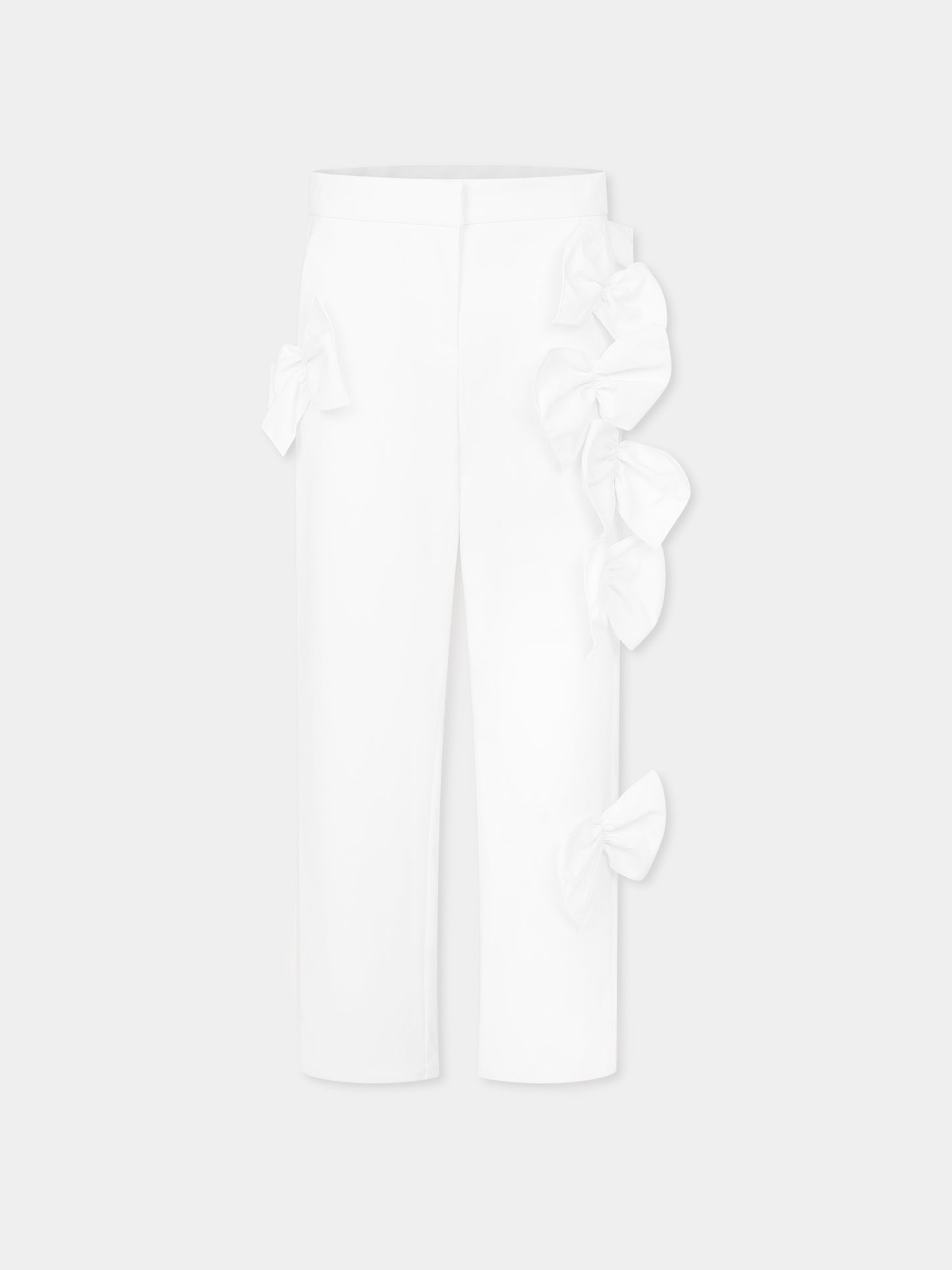 Pantaloni bianchi per bambina con fiocchi,Simonetta,SW6A91 S0201 100