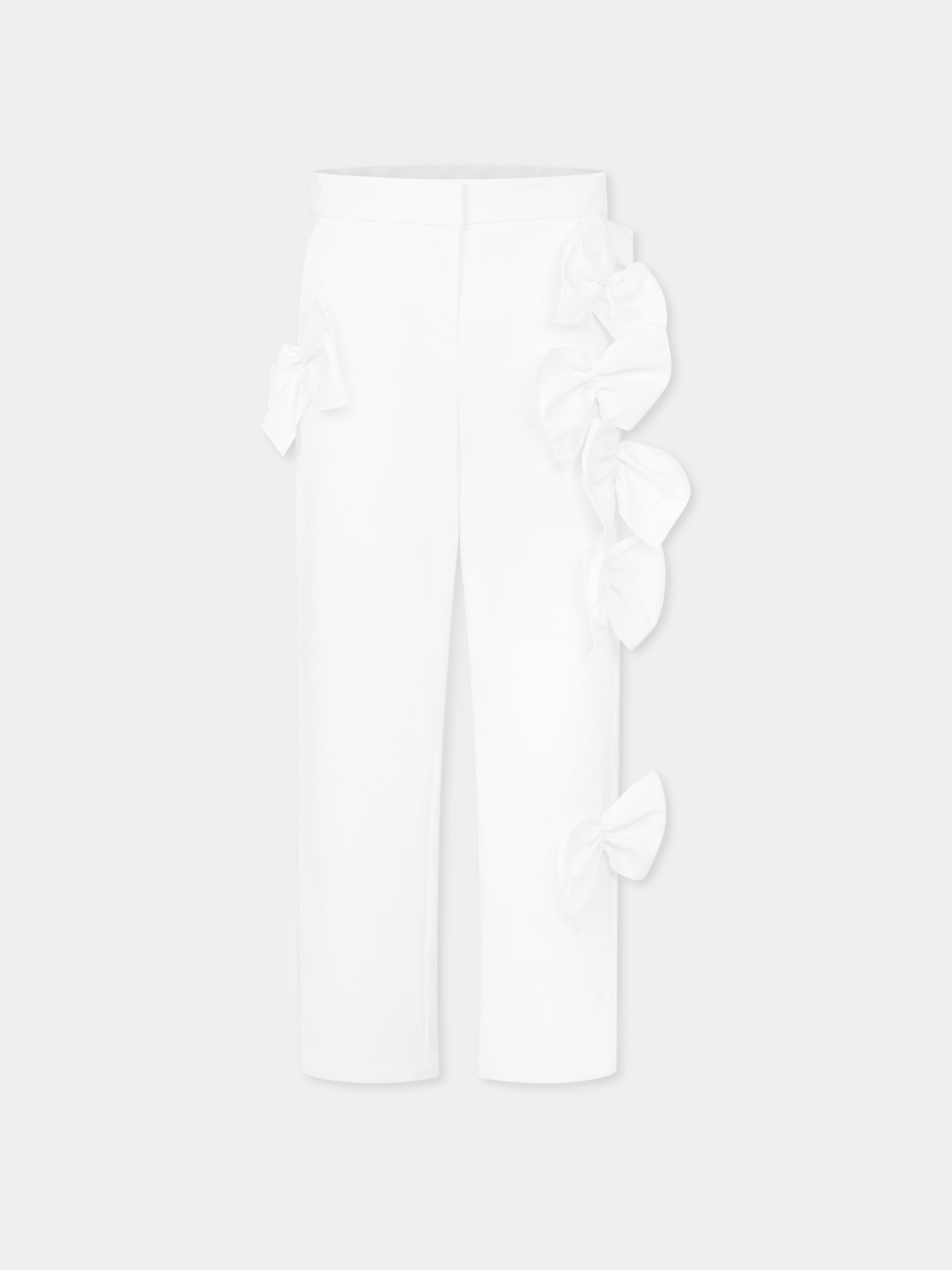 Pantaloni bianchi per bambina con fiocchi,Simonetta,SW6A91 S0201 100