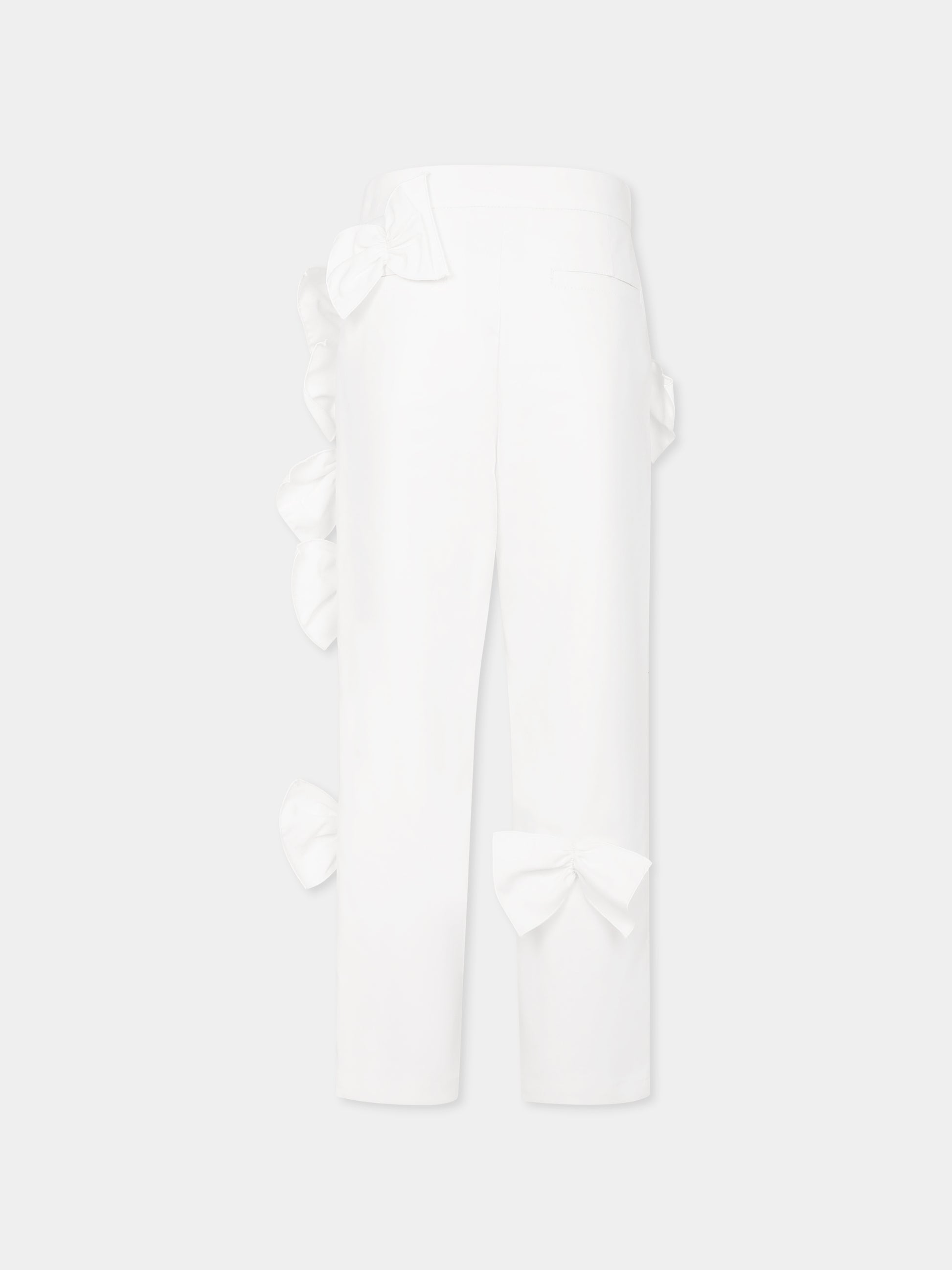 Pantaloni bianchi per bambina con fiocchi,Simonetta,SW6A91 S0201 100