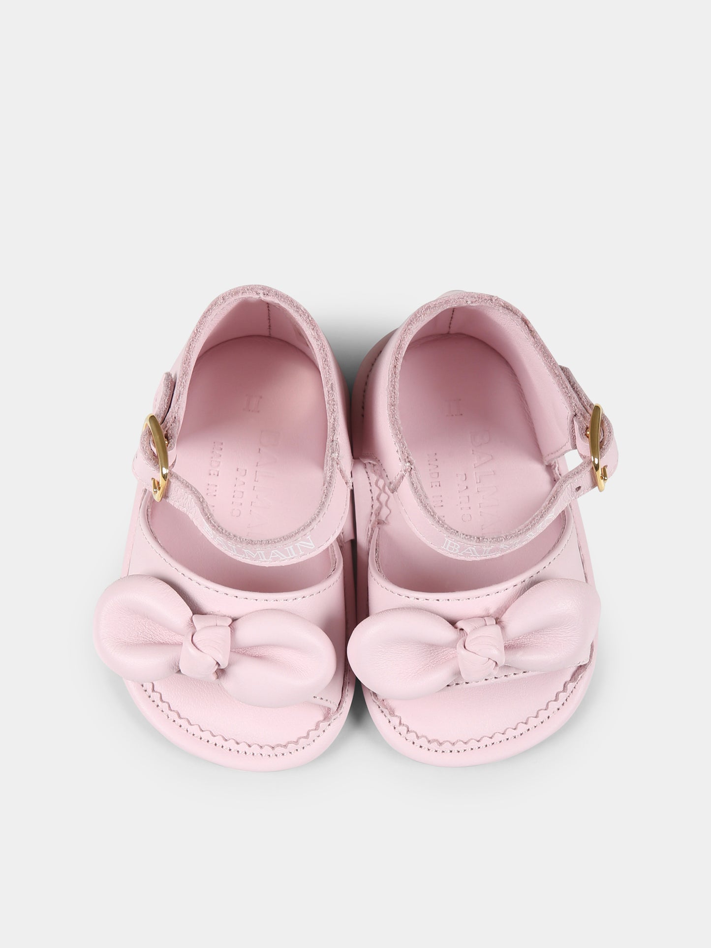 Sandali rosa per neonata con fiocco e logo bianco,Balmain Kids,BW0016 Y0051 511BC