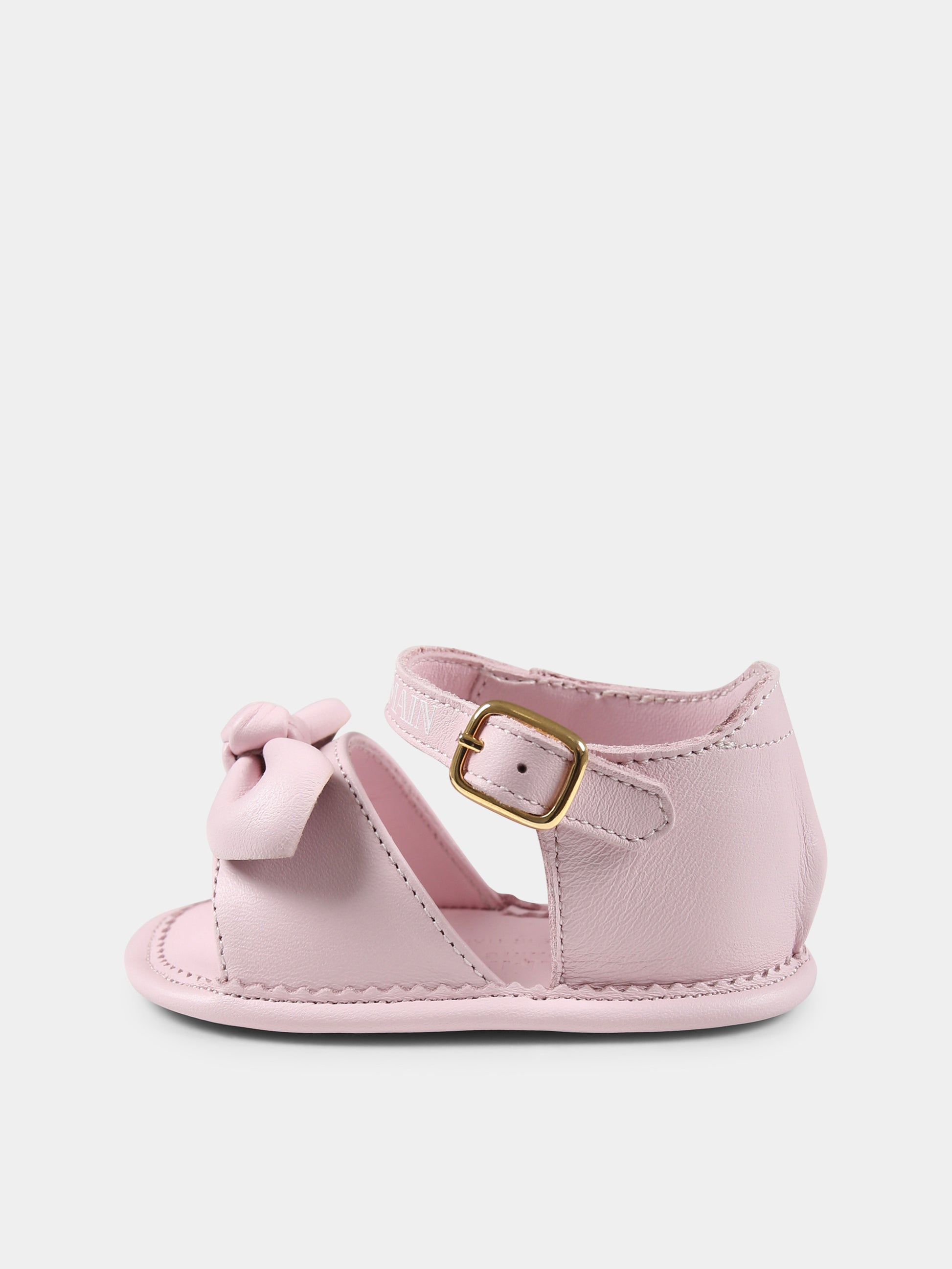 Sandali rosa per neonata con fiocco e logo bianco,Balmain Kids,BW0016 Y0051 511BC