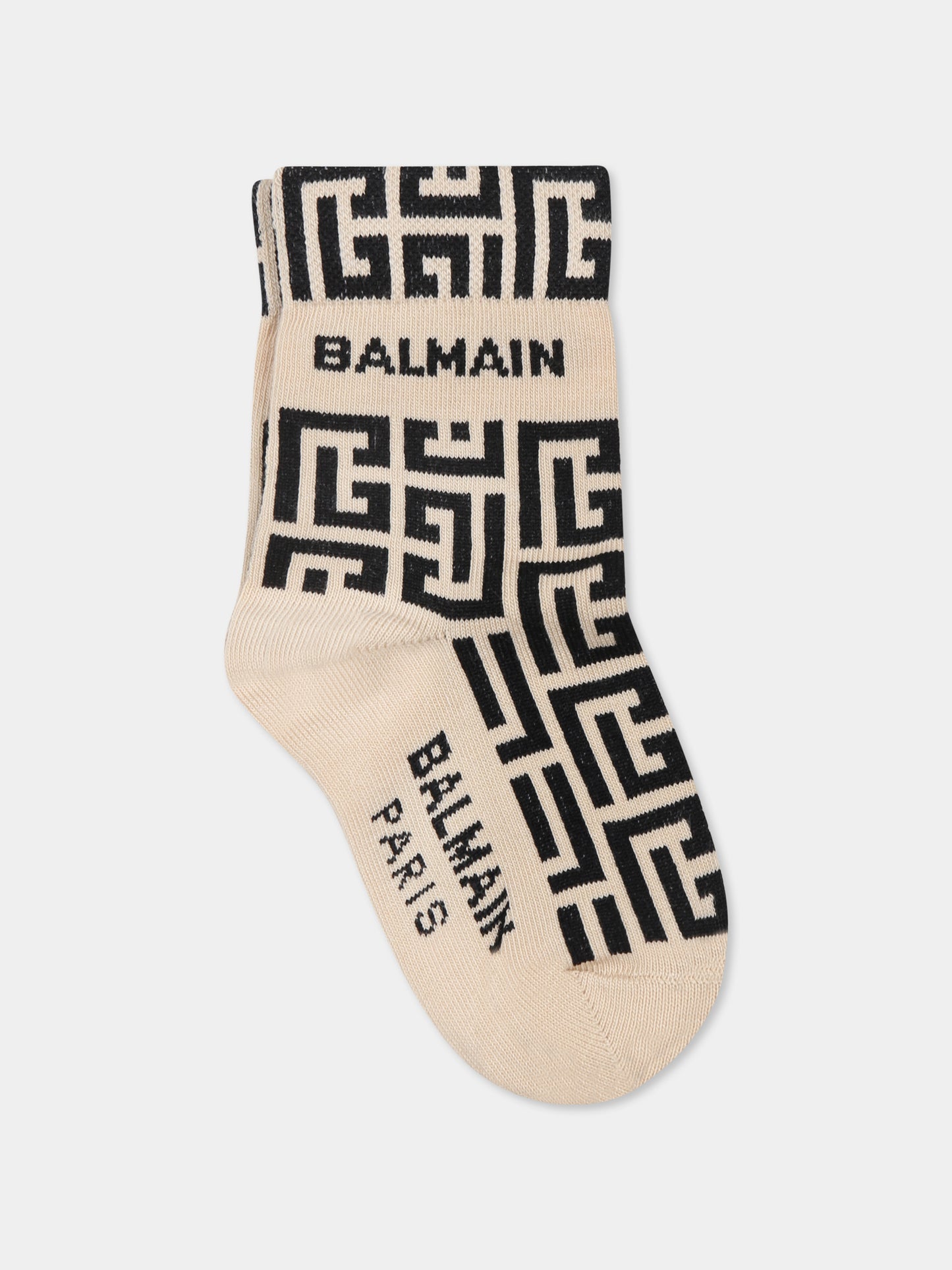 Calzini beige per bambini con iconico labirinto,Balmain Kids,BW0Q90 Z0553 106NE