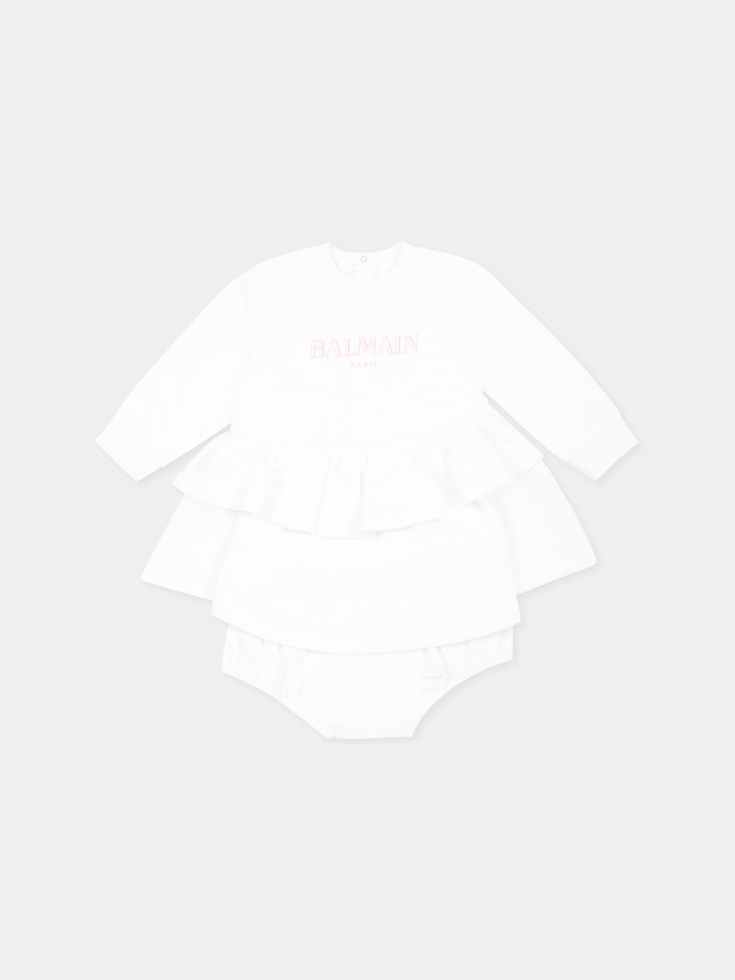 Vestito bianco per neonata con logo,Balmain Kids,BW1000 Z0114 100RS