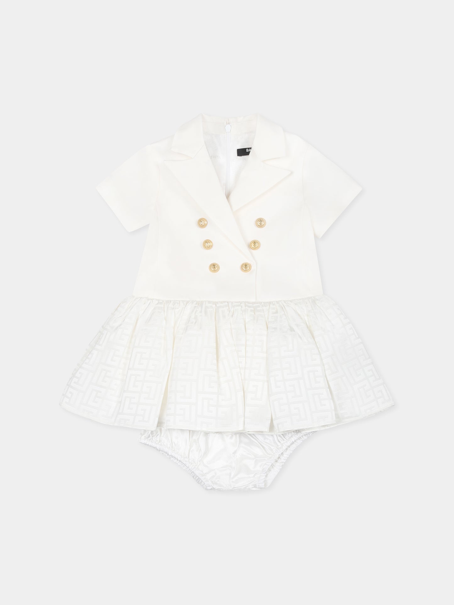 Vestito avorio per neonata con iconico labirinto,Balmain Kids,BW1151 P0484 100OR